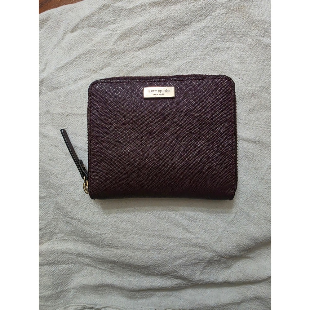 Kate Spade New York Burgundy Saffiano Leather Small Zip Around Wallet